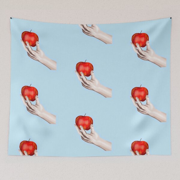 Item preview, Skin-colored hand holding an apple, with light blue border designed and sold by katecheerycake.