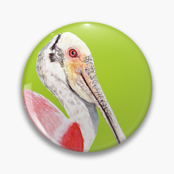 Item preview, Hand-painted watercolor painting of a Roseate Spoonbill (Platalea ajaja), a beautiful pink and white bird on a green background designed and sold by art-elodie-g.