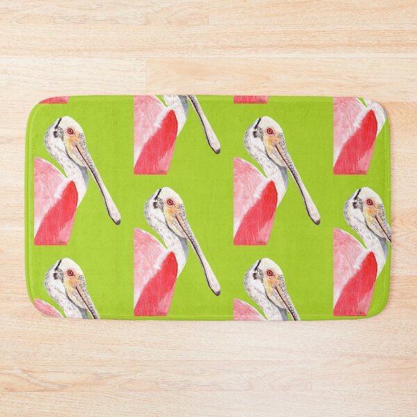 Item preview, Hand-painted watercolor painting of a Roseate Spoonbill (Platalea ajaja), a beautiful pink and white bird on a green background designed and sold by art-elodie-g.