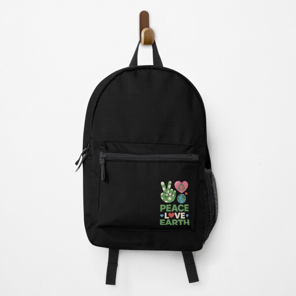 Item preview, Peace Love Earth – Vibrant Earth Day Illustration on Black Background designed and sold by Hooodify.