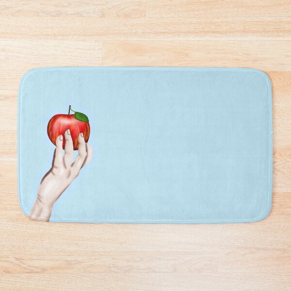 Item preview, Skin-colored hand holding an apple, with light blue border designed and sold by katecheerycake.