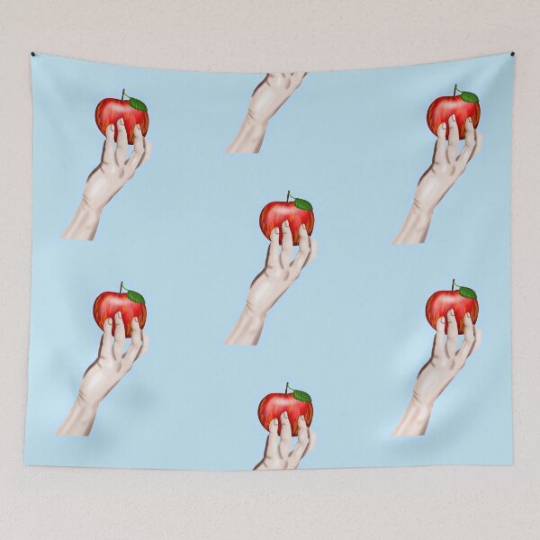 Item preview, Skin-colored hand holding an apple, with light blue border designed and sold by katecheerycake.
