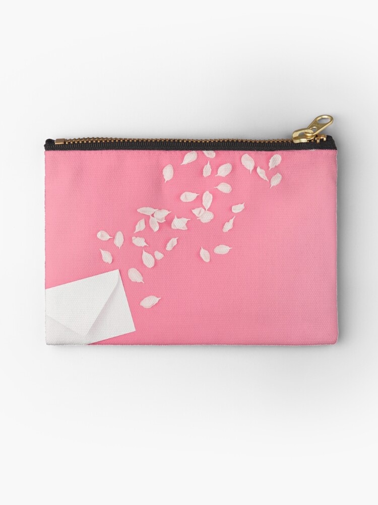 Download Flat Lay Of White Letter Mock Up With Petals Zipper Pouch By Dvoevnore Redbubble