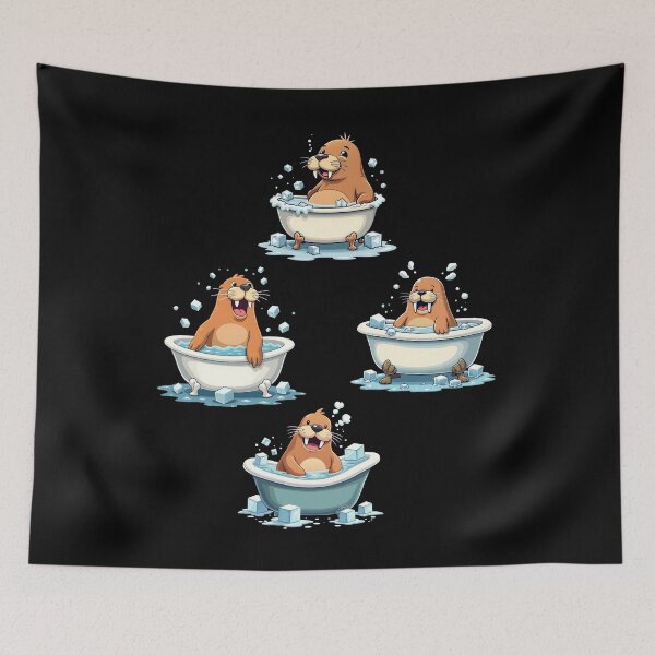 Item preview, Chilling Walrus Cold Plunge Cartoon in Bathtub with Ice Cubes, Ice Bath designed and sold by IceBathDESIGNS.
