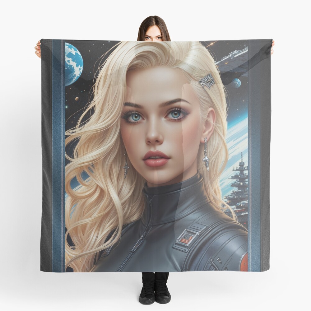 Stellar Explorer Portrait of Alexi Ventici, Space Exploration Cadet, AI Concept Art by Xzendor7 | Beauty Amidst The Stars 4 Stellar Explorer Portrait of Alexi Ventici, Space Exploration Cadet, Alluring AI Concept Art by Xzendor7 Decorative Art Print Ladies Scarf