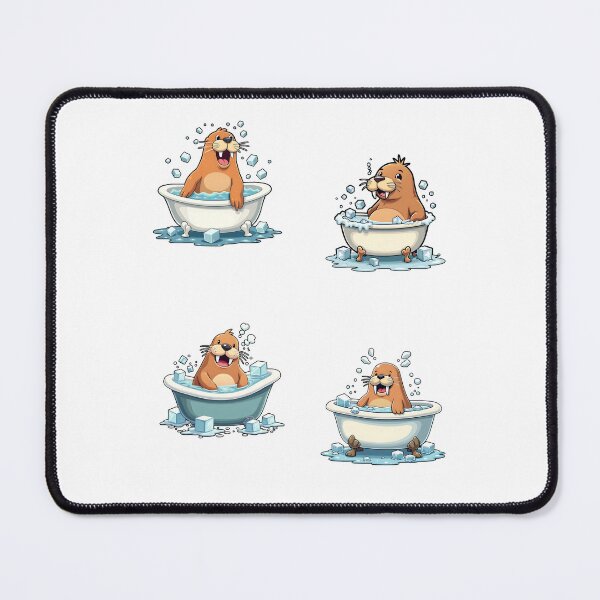 Item preview, Ice Bath, Chilling Walrus Cold Plunge Cartoon in Bathtub with Ice Cubes designed and sold by IceBathDESIGNS.