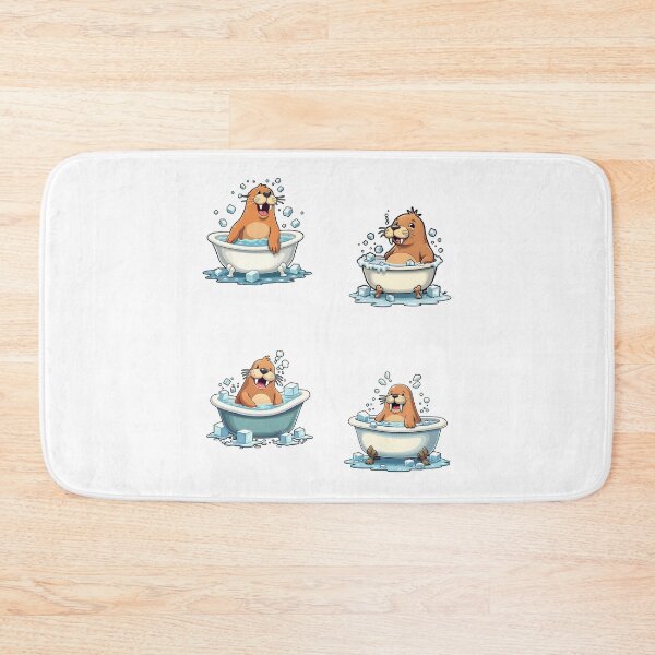 Item preview, Ice Bath, Chilling Walrus Cold Plunge Cartoon in Bathtub with Ice Cubes designed and sold by IceBathDESIGNS.