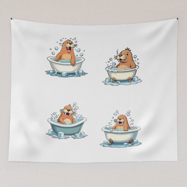Item preview, Ice Bath, Chilling Walrus Cold Plunge Cartoon in Bathtub with Ice Cubes designed and sold by IceBathDESIGNS.