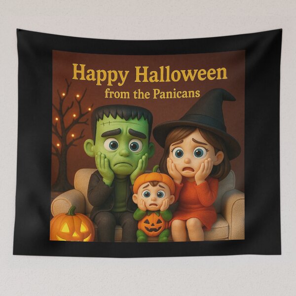 Item preview, "Spooky Season Greetings: Happy Halloween from the Panicans" designed and sold by MySheetMusicArt.