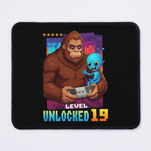 Item preview, Level 19 Unlocked, Birthday, Bigfoot and alien designed and sold by Megadorim.