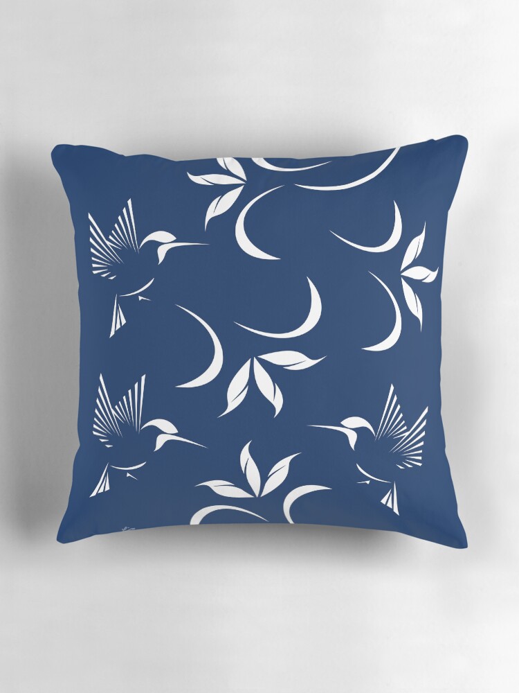 Thumbnail 3 of 4, Pillow, Stylized Hummingbird and Swirl Pattern designed and sold by studioart.