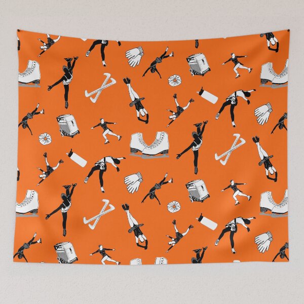 Item preview, Figure Skating Female Silhouettes and Accessories on Bright Orange  designed and sold by PD-Skating.