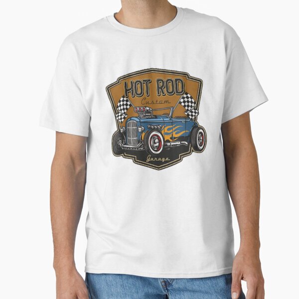 Item preview, hot rod custom garage crest with a blue roadster and flags designed and sold by hotrodspirit.