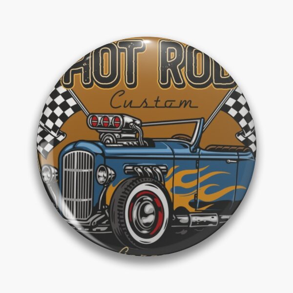 Item preview, hot rod custom garage crest with a blue roadster and flags designed and sold by hotrodspirit.