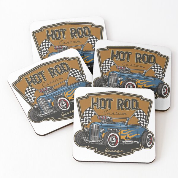 Item preview, hot rod custom garage crest with a blue roadster and flags designed and sold by hotrodspirit.