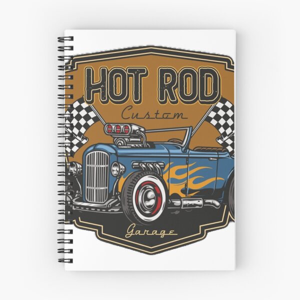 Item preview, hot rod custom garage crest with a blue roadster and flags designed and sold by hotrodspirit.