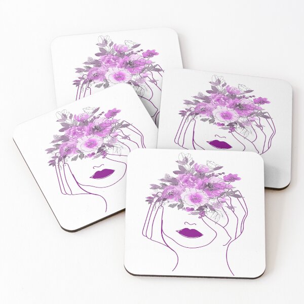 Artikelvorschau, Violettes Frauengesicht & Blumen Strichzeichnung entworfen und verkauft von adlkh.
