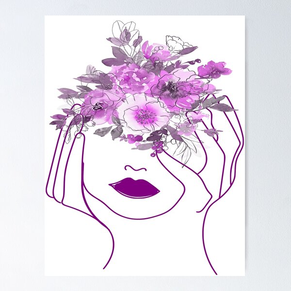 Artikelvorschau, Violettes Frauengesicht & Blumen Strichzeichnung entworfen und verkauft von adlkh.