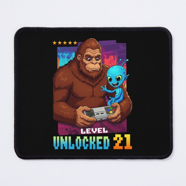 Item preview, Level 21 Unlocked, Birthday, Bigfoot and alien designed and sold by Megadorim.