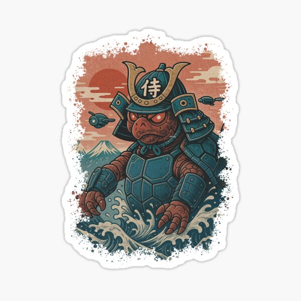Item preview, Samurai Turtle Kaiju | Japanese Retro Wave Art designed and sold by MiniindY Pop.