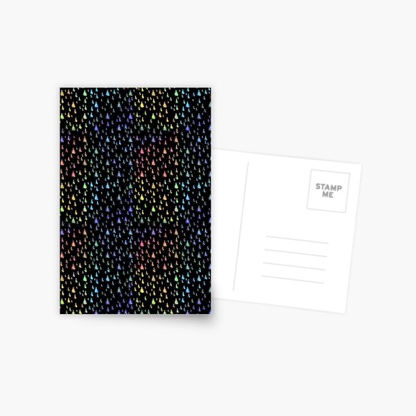 Colorful Rainbow Teardrops Watercolor Raindrop Black Background Pattern Postcard
