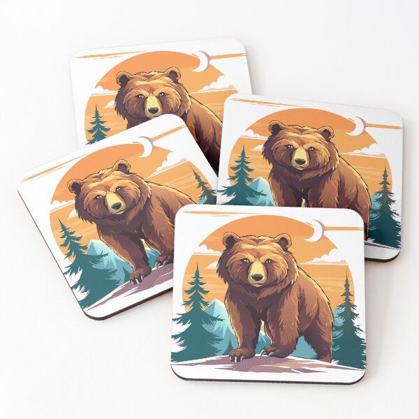 Item preview, Brown bear (Ursus arctos), Grizzly bear (Ursus arctos horribilis), Brown bear walking in the forest with the sky and crescent moon in the background designed and sold by Danler.