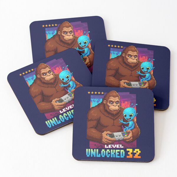 Item preview, Level 32 Unlocked, Birthday, Bigfoot and alien designed and sold by Megadorim.