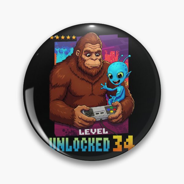 Item preview, Level 34 Unlocked, Birthday, Bigfoot and alien designed and sold by Megadorim.