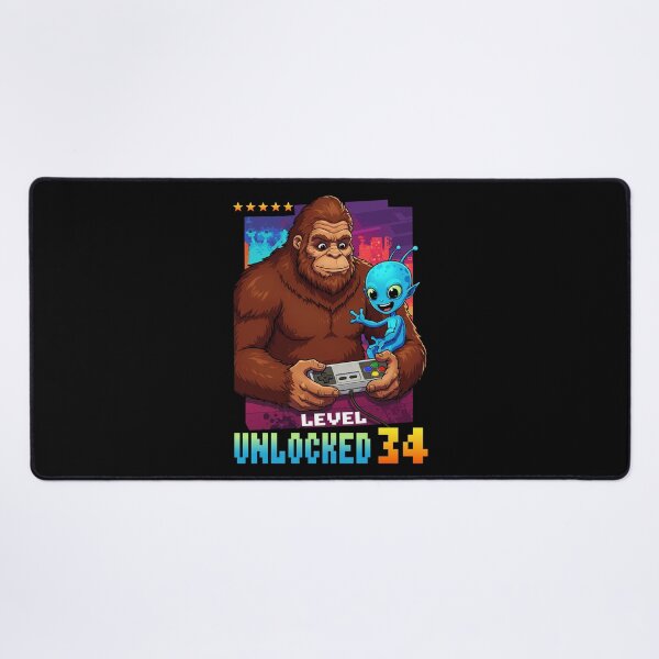 Item preview, Level 34 Unlocked, Birthday, Bigfoot and alien designed and sold by Megadorim.