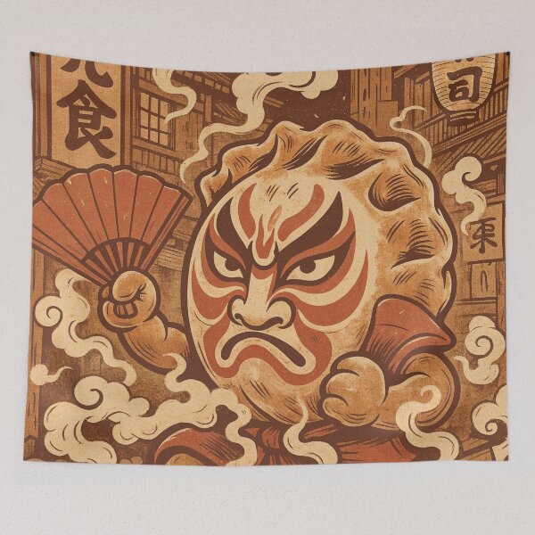 Item preview, Kabuki Gyoza Warrior | Funny Japanese Food Art Print designed and sold by MiniindY Pop.
