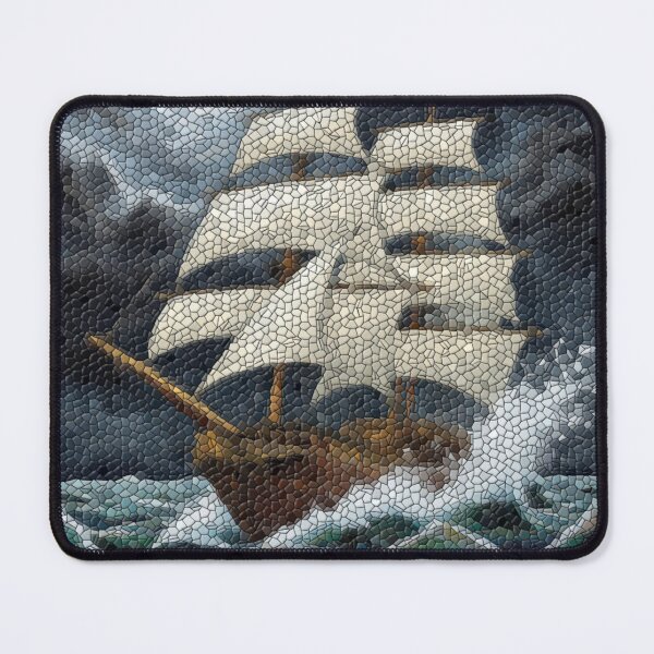 Item preview, Stormbound Voyage – Stained Glass Sailing Ship in Tempestuous Seas designed and sold by LuxuryApparels.