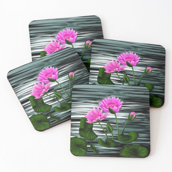 Item preview, beautiful pink lotus flowers, water lily with leaves in the pond designed and sold by katecheerycake.