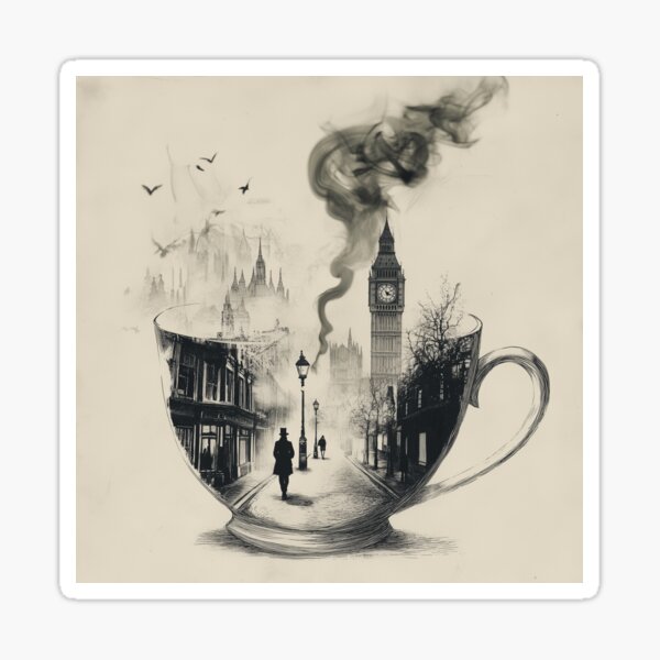 Item preview, London Fog Tea Vintage Art – Teacup with Misty London Scene designed and sold by RoseoftheWild.