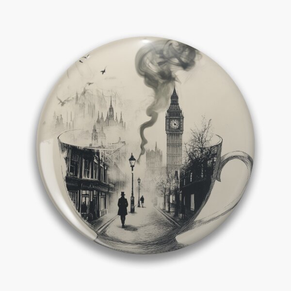 Artikelvorschau, London Fog Tea Vintage Art – Teetasse mit nebliger London-Szene entworfen und verkauft von RoseoftheWild.