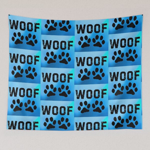 Item preview, WOOF Textured Font Dog Lover Design with Paw Prints on Blue Background designed and sold by Fredster1966.