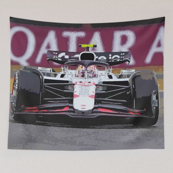 Item preview, Yuki Tsunoda racing his 2025 F1 car at Suzuka during the Japanese Grand Prix watercolor designed and sold by Rodissimus1984.
