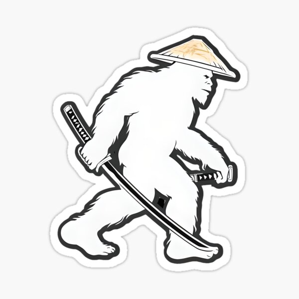 Item preview, Bigfoot Samurai With Katanas, funny cryptid art designed and sold by fenrirwulf68.