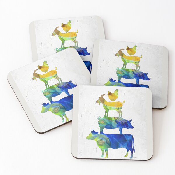 Item preview, Colorful Farm Friends 2 Cow Pig Goat Chicken Art designed and sold by Sharon Cummings Art.