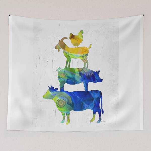 Item preview, Colorful Farm Friends 2 Cow Pig Goat Chicken Art designed and sold by Sharon Cummings Art.