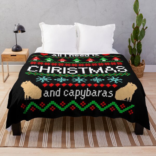 Item preview, All I Need is Christmas and Capybaras Ugly Sweater Black designed and sold by Julie Erin Designs.