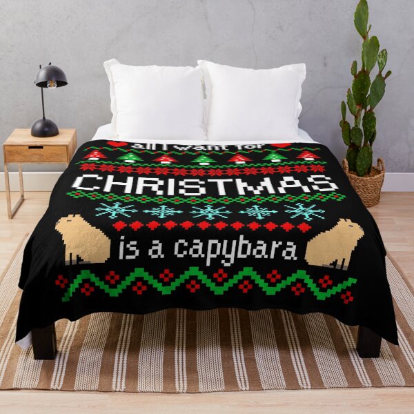Item preview, All I Want for Christmas is a Capybara Ugly Sweater Black designed and sold by Julie Erin Designs.
