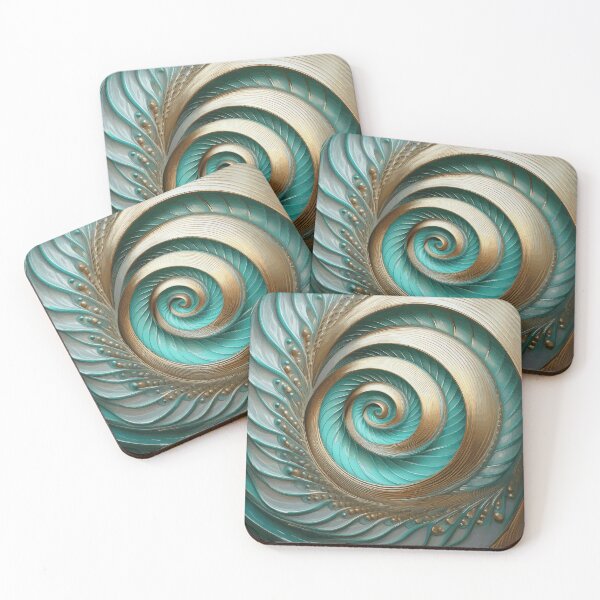 Item preview, Abstract Spiral  Gold Silver Turquoise Fibonacci Art 259 designed and sold by Vicky Brago-Mitchell®.