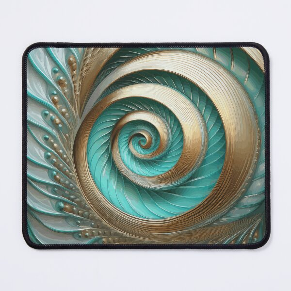 Item preview, Abstract Spiral  Gold Silver Turquoise Fibonacci Art 259 designed and sold by Vicky Brago-Mitchell®.