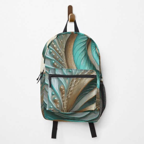Item preview, Abstract Spiral  Gold Silver Turquoise Fibonacci Art 259 designed and sold by Vicky Brago-Mitchell®.