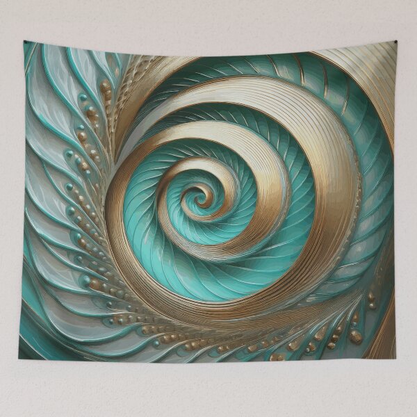 Item preview, Abstract Spiral  Gold Silver Turquoise Fibonacci Art 259 designed and sold by Vicky Brago-Mitchell®.