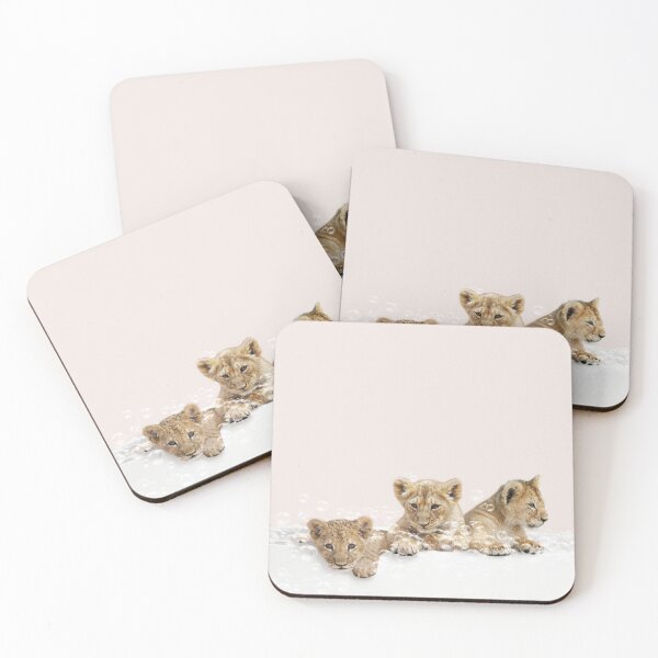 Item preview, Three Baby Lions in Bathtub Pink Print, Lion Cub Bathing, Animals in Bathtub Art by Synplus designed and sold by synplus.