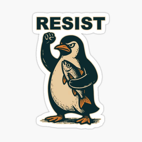 Vista previa del artículo con la obra «Pingüinos divertidos contra Trump El pingüino resiste con las aletas hacia arriba», diseñado y vendido por wtfbba.