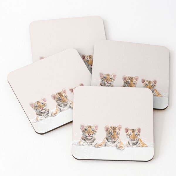 Item preview, Three Baby Tigers in Bathtub Pink Print, Tiger Cub Bathing, Animals in Bathtub Art by Synplus designed and sold by synplus.