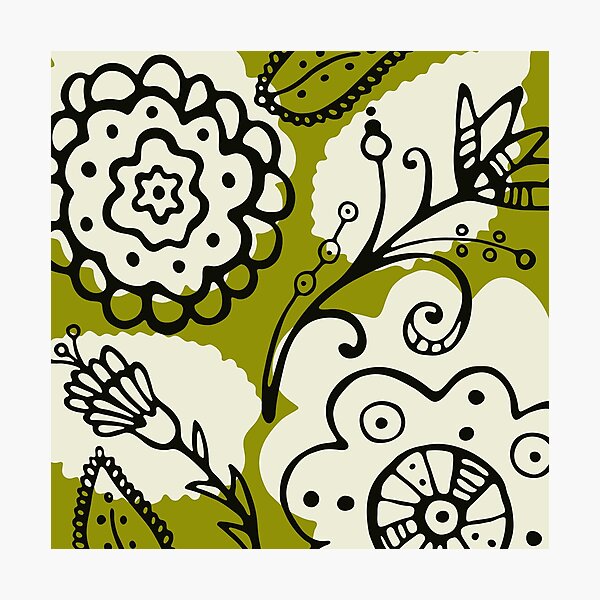 Item preview, Mid-Century Modern Floral Line Designs On Olive Green designed and sold by DEC02.