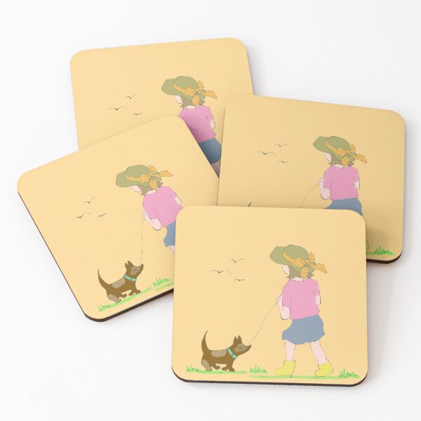Item preview, Girl Takes Dog For Walk Illustration designed and sold by Jaana Day.
